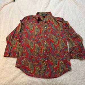 Lauren Ralph Lauren Button Up Shirt Red Paisley Womens Size PM